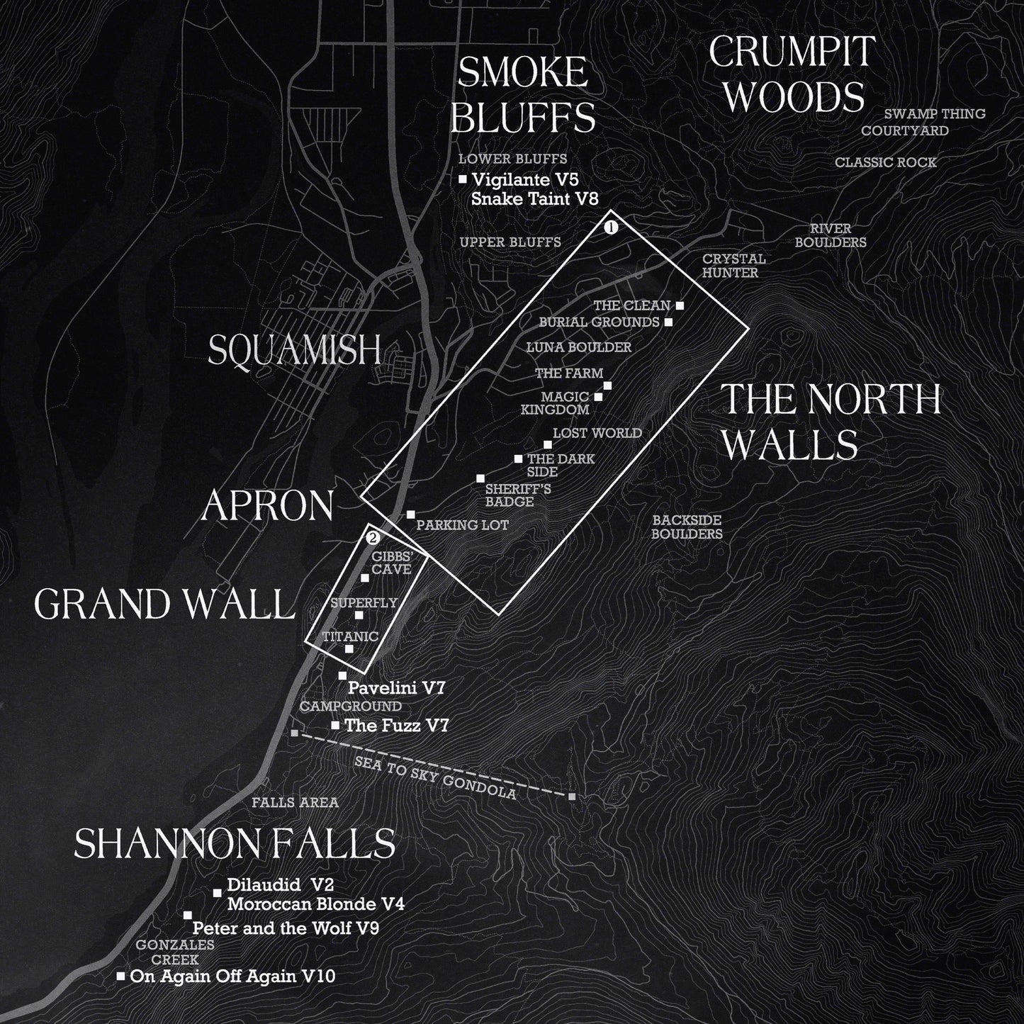Squamish Top 100 Boulder Map